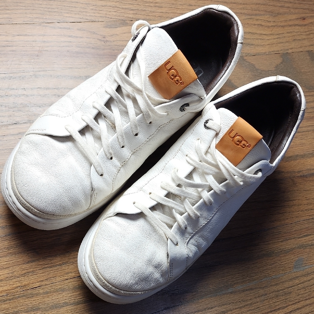 UGG Men's Cream Leather Sneakers - Picture 3 of 5